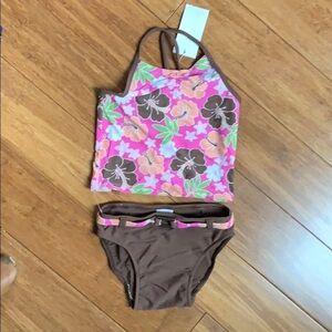NEW OLD NAVY Brown Floral Tank Swimsuit Sz 6-12 mo